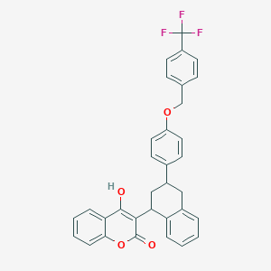 플로쿠마펜 (ISO); cis-4-하이드록시-3-(1,2,3,4-테트라하이드로-3-(4-(4-트라이플루오로메틸벤질옥시)페닐)-1-나프틸)쿠마린 및 trans-4-하이드록시-3-(1,2,3,4-테트라하이드로-3-(4-(4-트라이플루오로메틸벤질옥시)페닐)-1-나프틸)쿠마린의 반응물(Flocoumafen (ISO); reaction mass of: cis-4- hydroxy-3-(1,2,3,4-tetrahydro-3-(4-(4-trifluoromethylbenzyloxy)phenyl)-1-naphthyl)coumarin and trans-4-hydroxy-3-(1,2,3,4-tetrahydro-3-(4-(4-trifluoromethylbenzyloxy)phenyl)-1-naphthyl)coumarin) 구조식